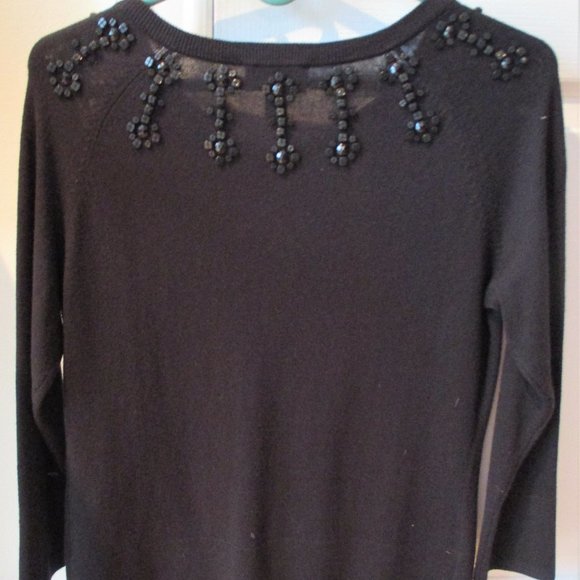 NWOT Talbot's Black Beaded Dress Cardigan, Silk/Cotton/Cashmere Petite Small - Picture 2 of 10